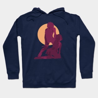 Danmachi Or Is It Wrong To Try Or Dungeon Ni Deai Season 4 Anime Characters Bell And Ryuu Bleeding In Red Minimalist Sunset Vintage Design Hoodie